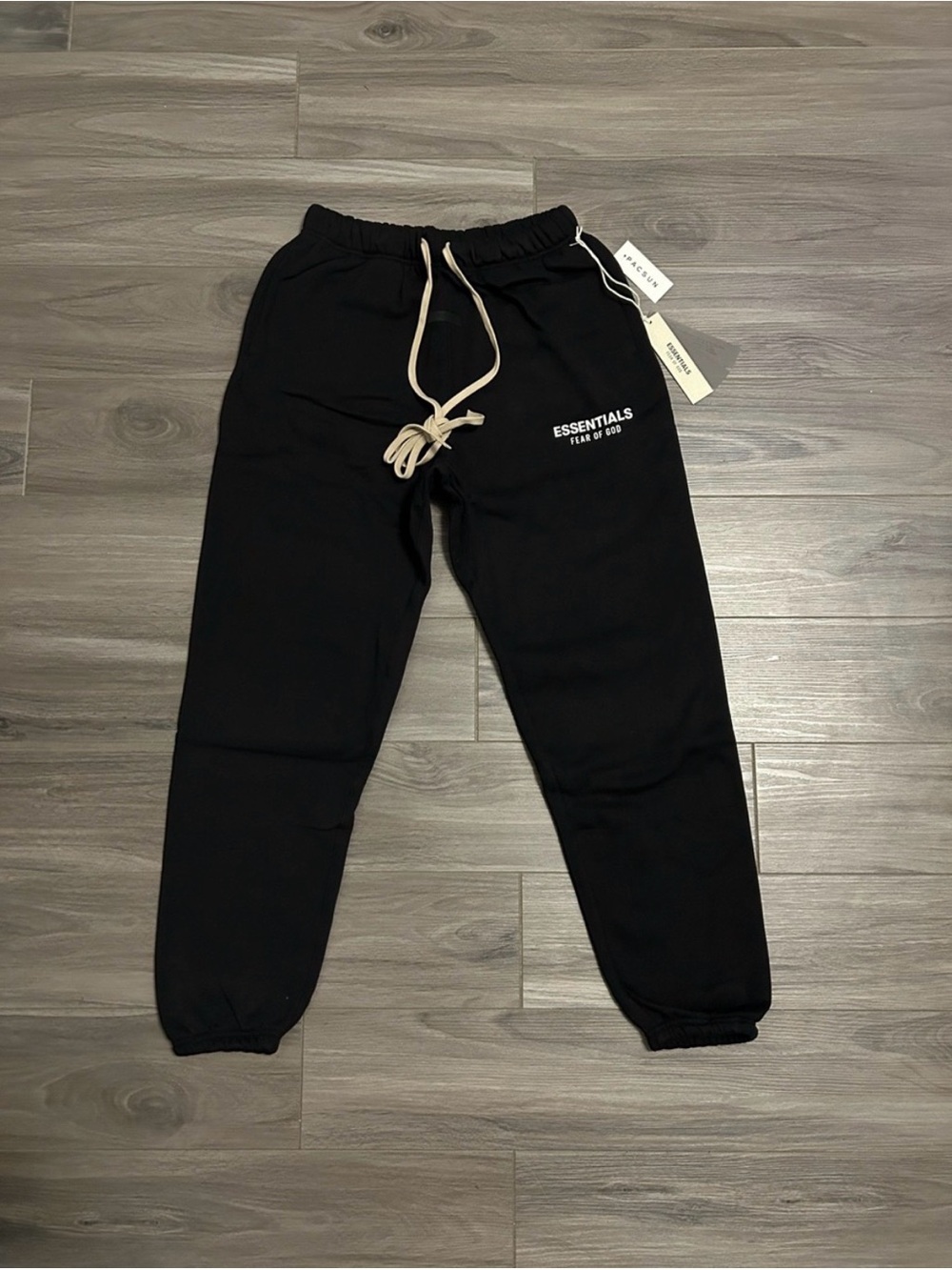 Essentials Kids Black Jogger Sweatpants with Cream Drawstring
